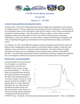 COVID-19 Surveillance Summary Carson City January 17 – 30, 2021