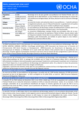 Profil Humanitaire Zone Ouest Sous Prefecture De Bocaranga Mai – Juillet 2016