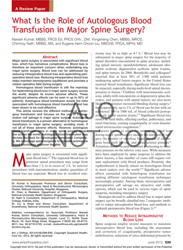 What Is the Role of Autologous Blood Transfusion in Major Spine Surgery?