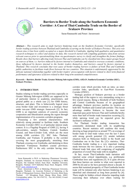 Barriers to Border Trade Along the Southern Economic Corridor: a Case of Thai-Cambodia Trade on the Border of Srakaew Province