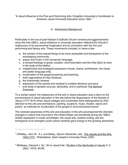 “A Jesuit Influence in the Fine and Performing Arts: Creighton Universityʼs Contribution to American Jesuit University Education Since 1964.”