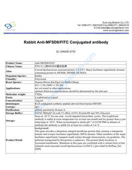 Rabbit Anti-MFSD8/FITC Conjugated Antibody-SL18906R-FITC