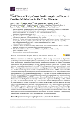 The Effects of Early-Onset Pre-Eclampsia on Placental Creatine Metabolism in the Third Trimester