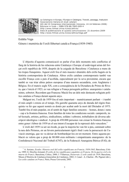 Eulàlia Vega Gènere I Memòria De L'exili Llibertari Català a França