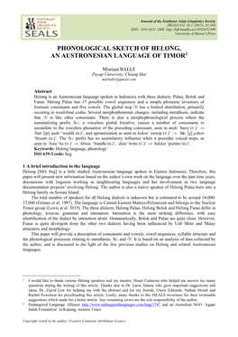 Phonological Sketch of Helong, an Austronesian Language of Timor1