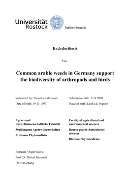 Common Arable Weeds in Germany Support the Biodiversity of Arthropods and Birds