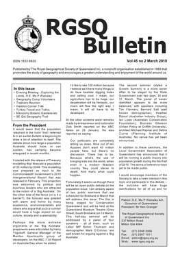 RGSQ Bulletin ISSN 1832-8830 Vol 45 No 2 March 2010