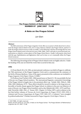 A Note on the Prague School Jun Qian