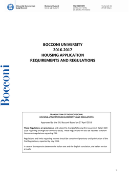 Bocconi University 2016-2017 Housing Application Requirements and Regulations