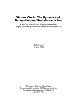 Vicious Circle: the Dynamics of Occupation and Resistance in Iraq Part One