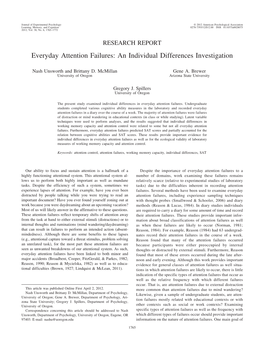 Everyday Attention Failures: an Individual Differences Investigation