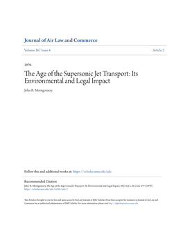 The Age of the Supersonic Jet Transport: Its Environmental and Legal Impact John R