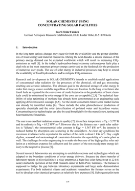 Solar Chemistry Using Concentrating Solar Facilities