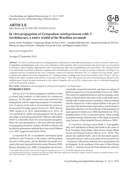 In Vitro Propagation of Cyrtopodium Saintlegerianum Rchb. F.(Orchidaceae), a Native Orchid of the Brazilian Savannah