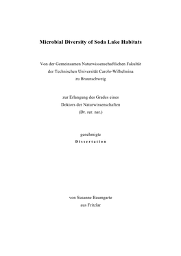 Microbial Diversity of Soda Lake Habitats