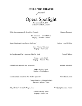 Opera Spotlight November 26-28, 2020 Dr