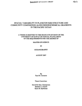 Spacial Variability in Plankton Size Structure and Community Composition Along Biogeochemical Gradients in the Pacific Ocean