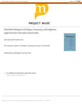 Khipus, Community, and Indigenous Legal Activism in the Early Colonial Andes