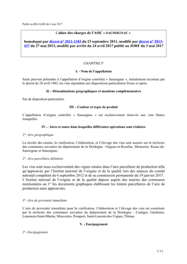 Cahier Des Charges De L'aoc « SAUSSIGNAC »