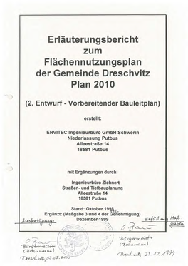 Erläuterungsbericht Zum Flächennutzungsplan Der Gemeinde Dreschvitz Plan 2010