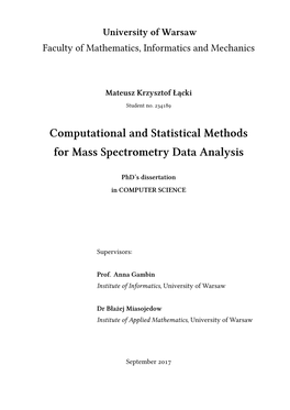 Computational and Statistical Methods for Mass Spectrometry Data Analysis
