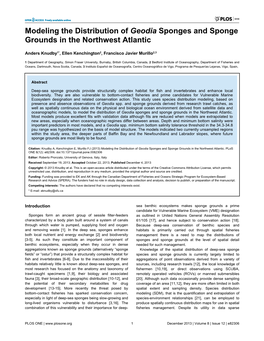 Modeling the Distribution of Geodia Sponges and Sponge Grounds in the Northwest Atlantic