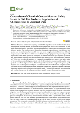 Comparison of Chemical Composition and Safety Issues in Fish Roe Products: Application of Chemometrics to Chemical Data