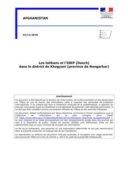 Les Talibans Et L'iskp (Daech) Dans Le District De Khogyani (Province De Nangarhar) AFGHANISTAN