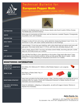 Technical Bulletin For: Information Technology Solutions European Pepper Moth Duponchelia Fovealis (Zeller) • Lepidoptera, Crambidae • DUPFOV