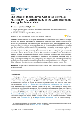 The Traces of the Bhagavad Gita in the Perennial Philosophy—A Critical Study of the Gita’S Reception Among the Perennialists