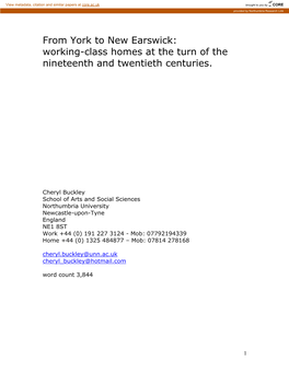 From York to New Earswick: Working-Class Homes at the Turn of the Nineteenth and Twentieth Centuries