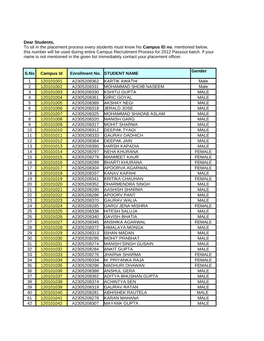 S.No Campus Id Enrollment No. STUDENT NAME 1 120101001