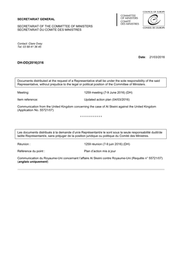 Committee of Ministers Secretariat Du Comite Des Ministres