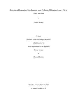 Rejection and Integration: State Reactions to the Evolution of Dionysian Mystery Cult In