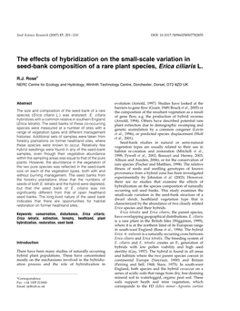 The Effects of Hybridization on the Small-Scale Variation in Seed-Bank Composition of a Rare Plant Species, Erica Ciliaris L