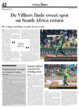 De Villiers Finds Sweet Spot on South Africa Return