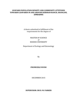 Leopard Population Density and Community Attitudes Towards Leopards in and Around Debshan Ranch, Shangani, Zimbabwe
