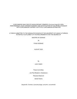 Curcuminoid Analysis of Hawaii-Grown Turmeric