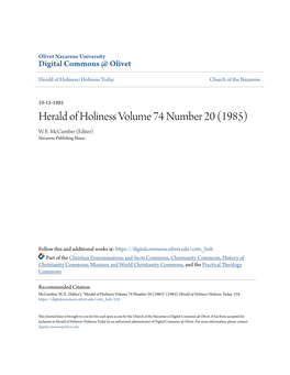 Herald of Holiness Volume 74 Number 20 (1985) W