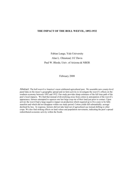 The Impact of the Boll Weevil, 1892-1932