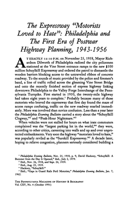 Philadelphia and the First Era Oj Postwar Highway Planning, 1943-1956