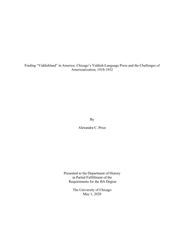 Finding “Yiddishland” in America: Chicago's Yiddish-Language Press