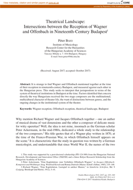 Theatrical Landscape: Intersections Between the Reception of Wagner and Offenbach in Nineteenth-Century Budapest1