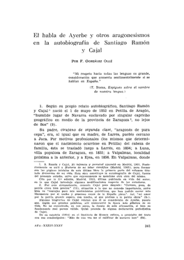 El Habla De Ayerbe Y Otros Aragonesismos En La Autobiografía De Santiago Ramón Y Cajal