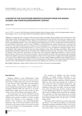 A Review of the Pleistocene Dwarfed Elephants from the Aegean Islands, and Their Paleogeographic Context