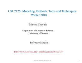 CSC2125: Modeling Methods, Tools and Techniques Winter 2018