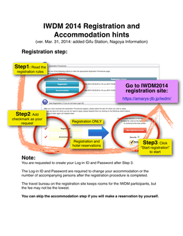 IWDM 2014 Registration and Accommodation Hints (Ver