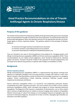 Good Practice Recommendations on Use of Triazole Antifungal Agents in Chronic Respiratory Disease