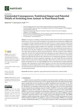 Nutritional Impact and Potential Pitfalls of Switching from Animal- to Plant-Based Foods