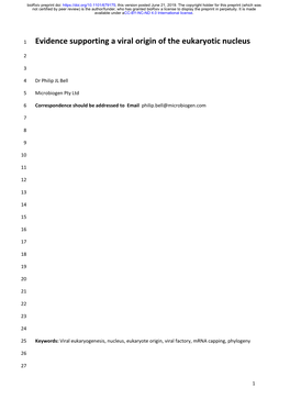 Evidence Supporting a Viral Origin of the Eukaryotic Nucleus